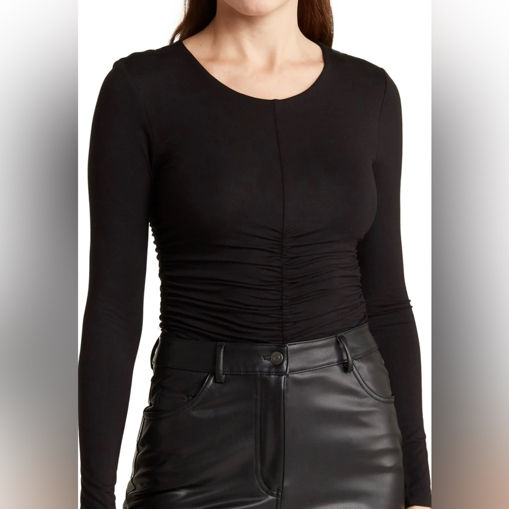 Elodie Black Ruched Long Sleeve Bodysuit